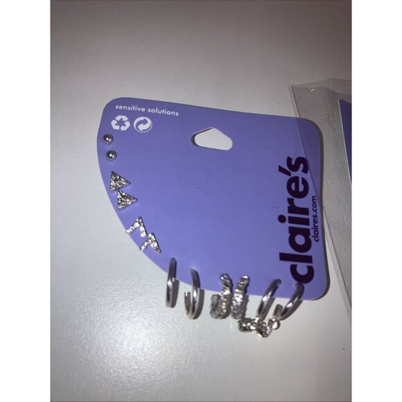 Claire’s 6prs Hoop Earrings Card, 3prs Stackable Earrings, & 1 Anklet. New - Picture 3 of 5